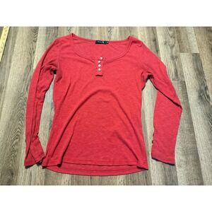 Kissfix Shirt, Women's Size Medium, Red, Long Sleeve, 1/4 Button, Scoop Neck